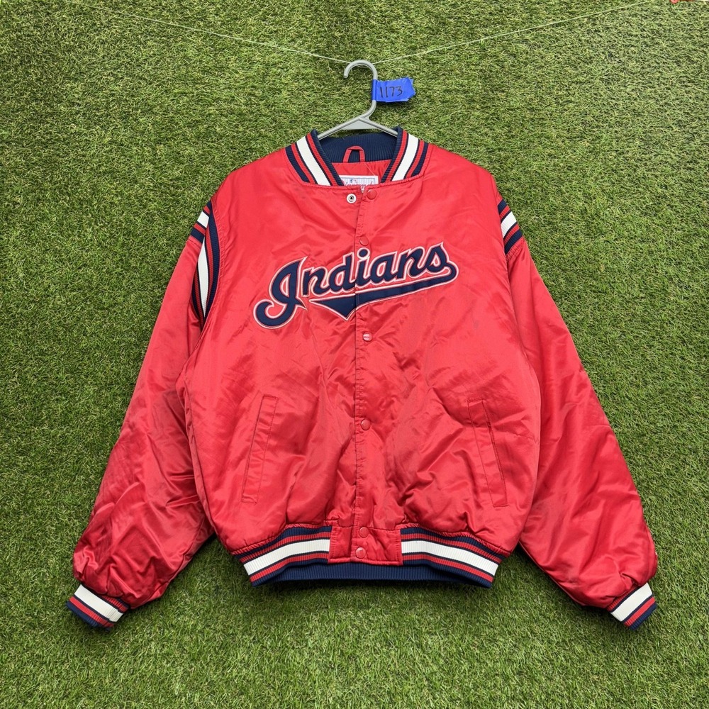 Vintage Cleveland Indians Jacket Mens XL Red MLB Baseball Starter Satin 90s